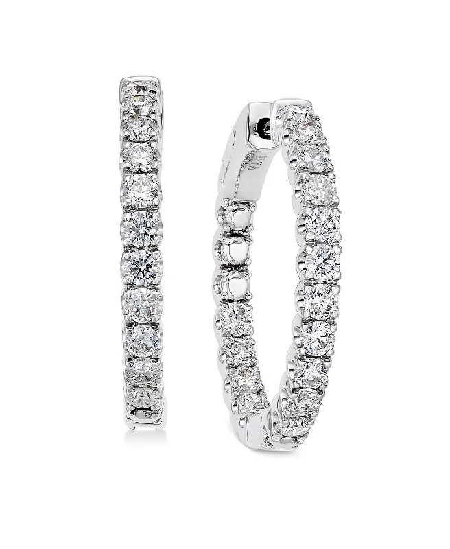 geometric diamond earrings gold Bremer Jewelry Round Medium Hoop Diamond Earrings in 14K White Gold (2.00ctw)