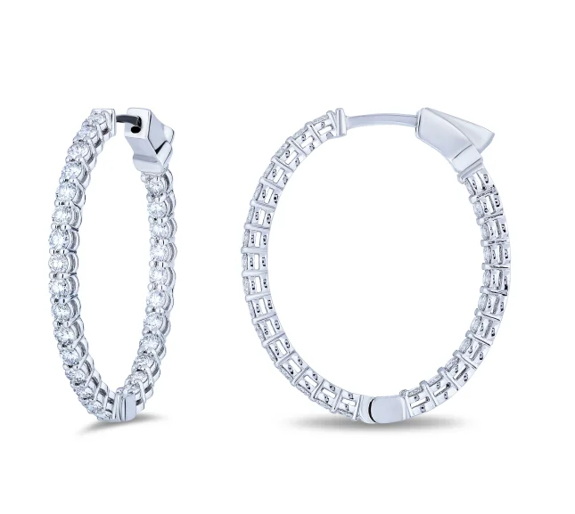 star-shaped cartilage stud earrings Bremer Jewelry Round Medium Hoop Diamond Earrings in 18K White Gold (1.89ctw)