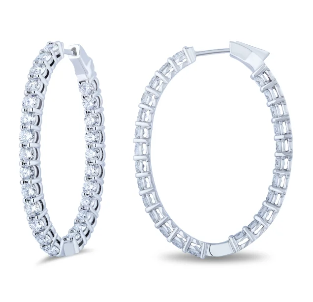 braided gold chain bracelet Bremer Jewelry Round Medium Hoop Diamond Earrings in 18K White Gold (5.10ctw)