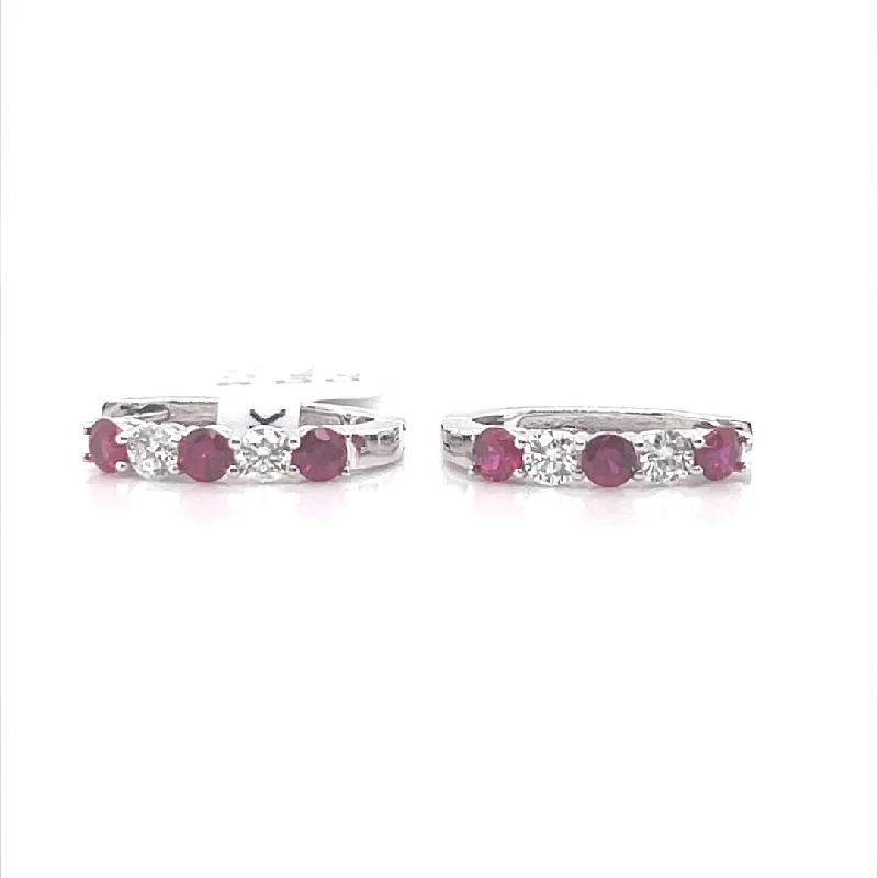 double-layered choker necklace Bremer Jewelry Round Ruby and Diamond Huggie Earrings in 18K White Gold (1.16ctw)
