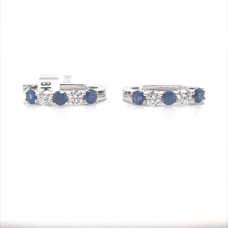 evil eye protection bracelet Bremer Jewelry Round Sapphire and Diamond Huggie Earrings in 18K White Gold (1.16ctw)