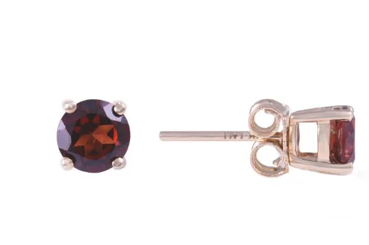 boho macrame bead anklet Round Shape Garnet Solitaire/Stud Earrings in 14K Yellow Gold (1.00ctw)