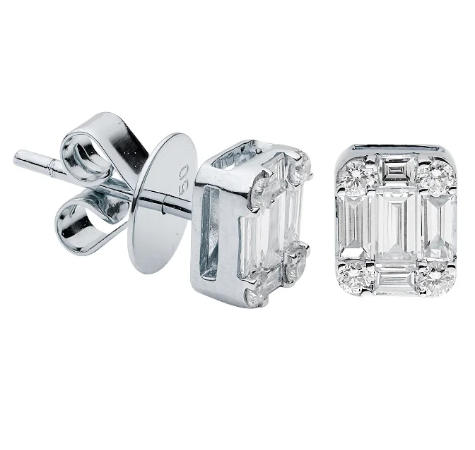 dainty pearl and diamond ring Bremer Jewelry Round Solitaire/Stud Diamond Earrings in 18K White Gold (.97ctw)