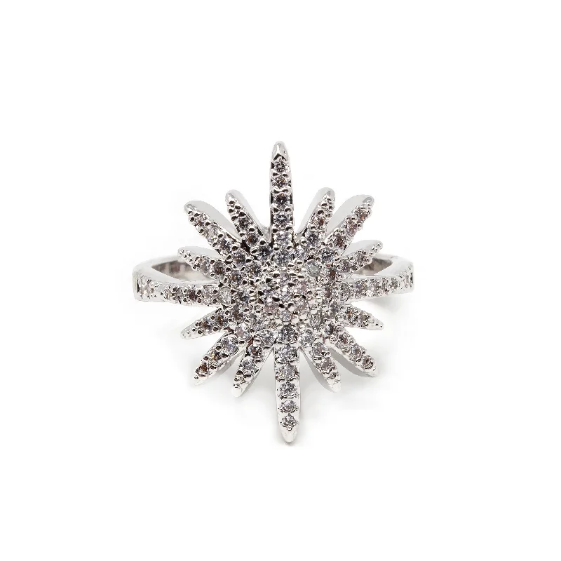handmade silk thread earrings Bright Star Pave Ring Rhodium Pl