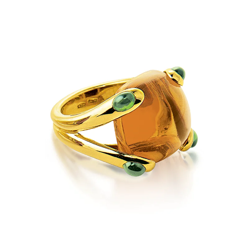 vintage Victorian brooch pin Candy Ring in Citrine and Chrome Tourmaline
