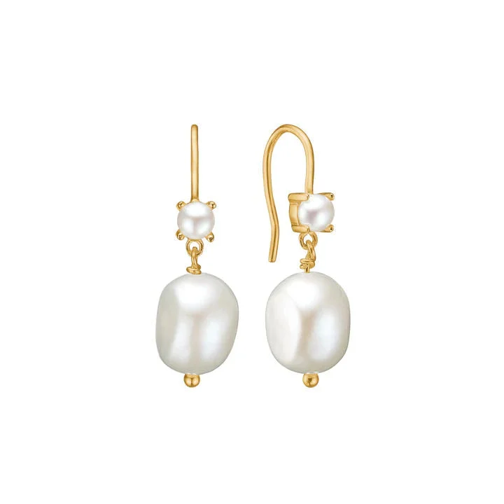 handmade braided leather necklace 18K Gold Plated Earrings w. Pearls