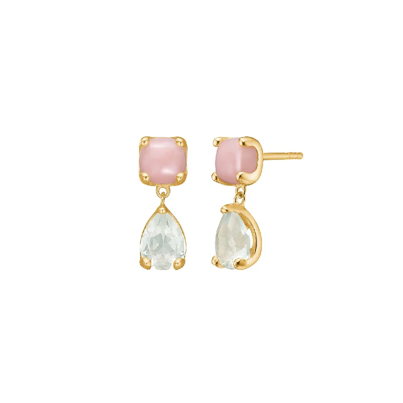 personalized couples necklace gold Reef 18K Gold Plated Studs w. Opal & Prasiolite Drop