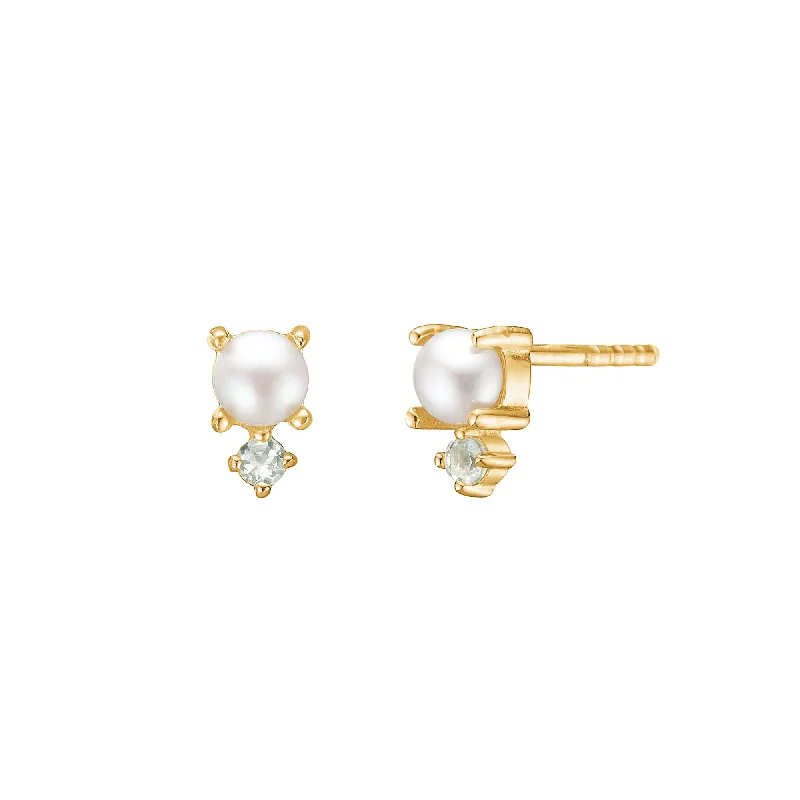 cute cat charm bracelet Reef 18K Gold Plated Studs w. Small Topaz & Pearl