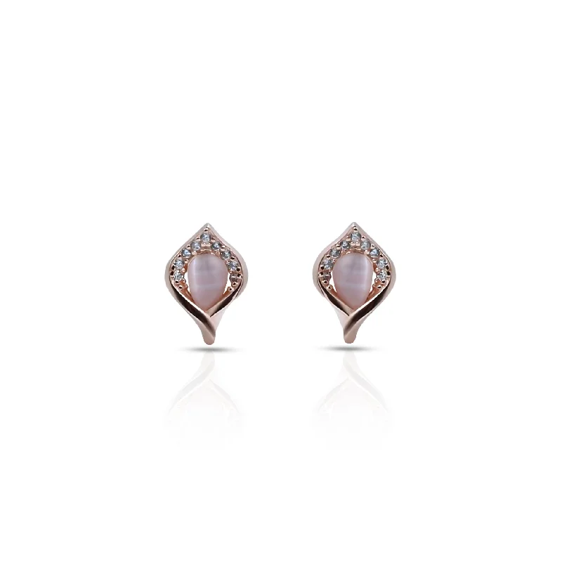 dainty gold chain ring Center Opal Leaf Design Silver Stud Earrings