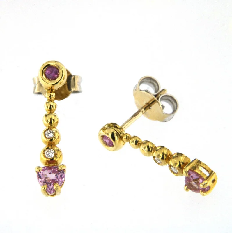 minimalist gemstone stud earrings Bubble 18K Gold Earrings w. Diamonds & Pink Sapphire