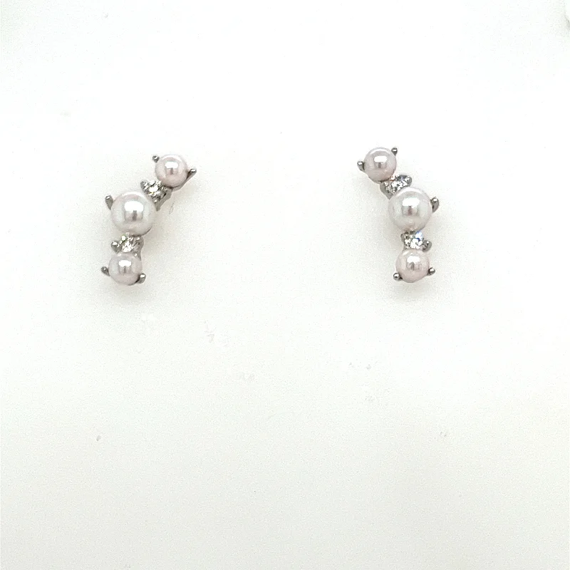 hammered sterling silver band Climber Freshwater Cultured Pearl Earrings in 18K White Gold (.14ctw)