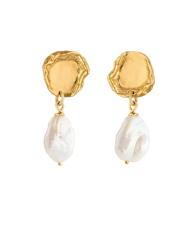 modern hexagon stud earrings Arva Gold Plated Earrings w. Pearls