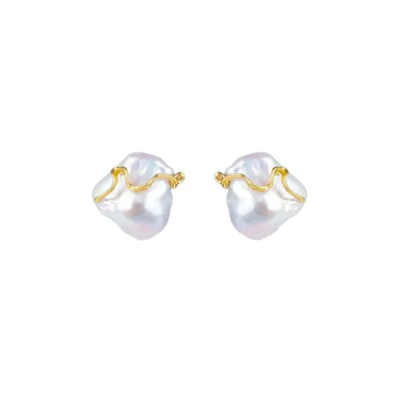 infinity couple’s ring matching set Delphin Gold Plated Studs w. Pearls