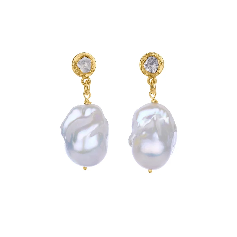 silver dragon claw ring Diamond Slice And Baroque Gold Plated Earrings w. Pearls