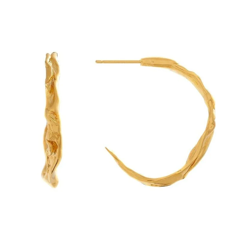 rustic wooden bead bracelet Wave Gold Plated Hoops