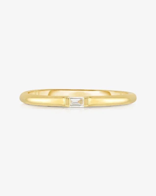 silver wedding band with engraving Single Baguette Diamond Ring