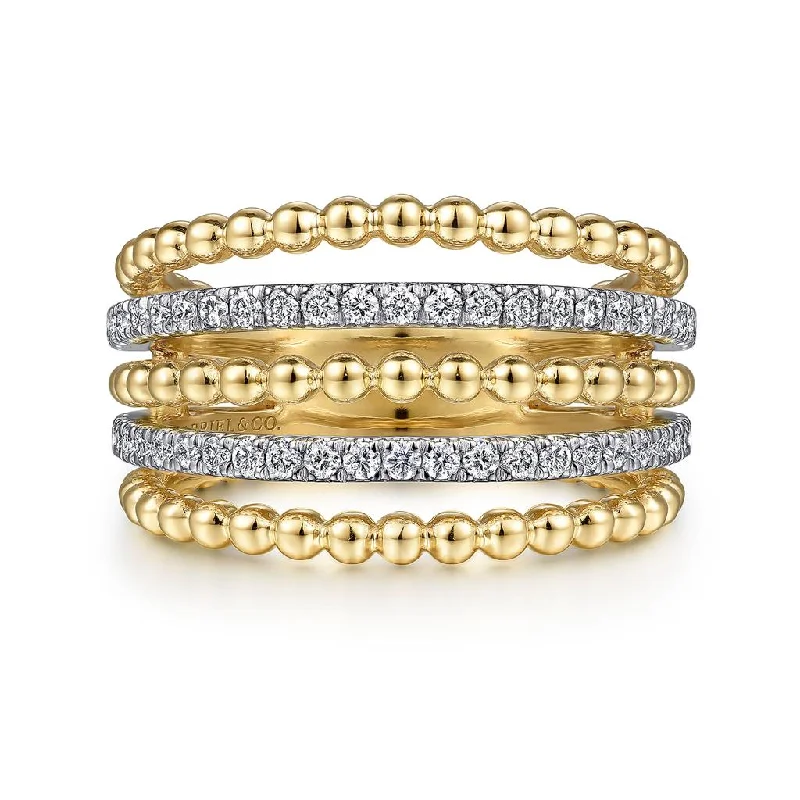 titanium black matte ring Gabriel & Co. 14K Yellow Gold Multi Row Bujukan Beads and Diamond Easy Stackable Ring