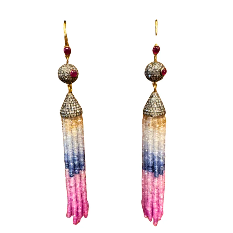 layered pearl choker necklace Diamond Ruby Tassel Earrings
