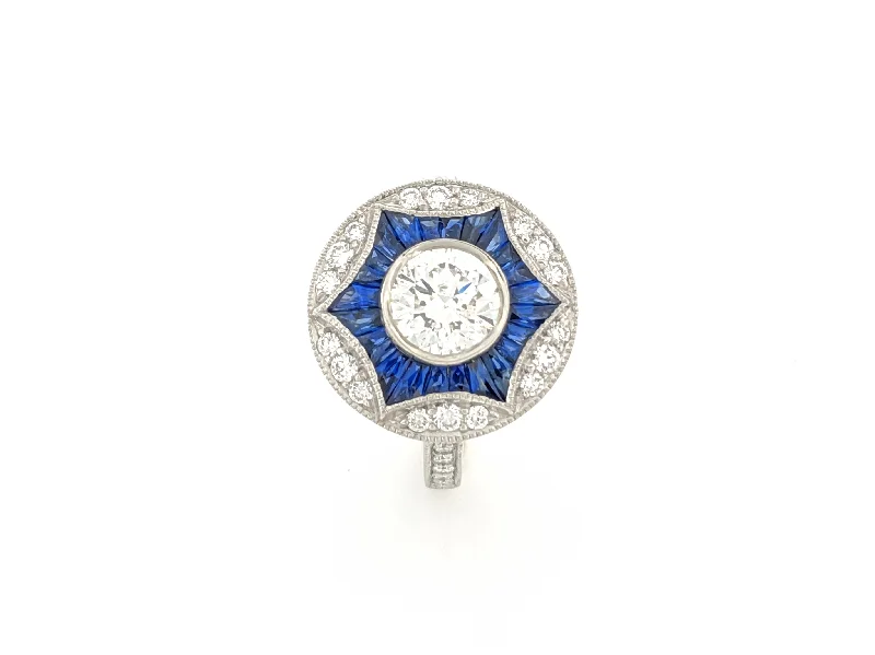 freshwater pearl drop earrings Diamond & Sapphire Art Deco Ring