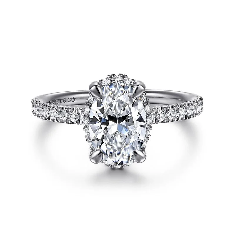 infinity couple’s ring matching set Gabriel & Co. 14K White Gold Oval Hidden Halo and Pave Diamond Engagement Ring Mounting