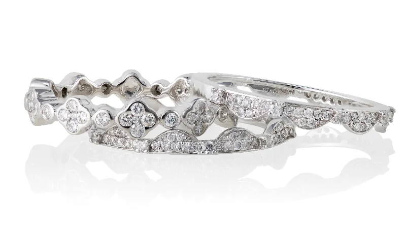 adjustable rope bracelet handmade Diamond Stackable 18kt White Gold Ring
