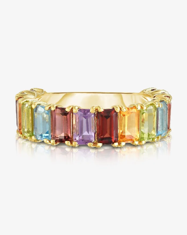 handcrafted gemstone pendant Emerald Cut Rainbow Gemstone Ring