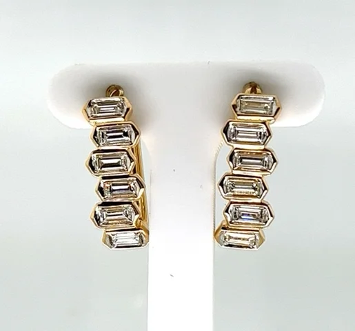 minimalist rose gold stacking rings Emerald Diamond Medium Hoop Diamond Earrings in 14K Yellow Gold (1.03ctw)