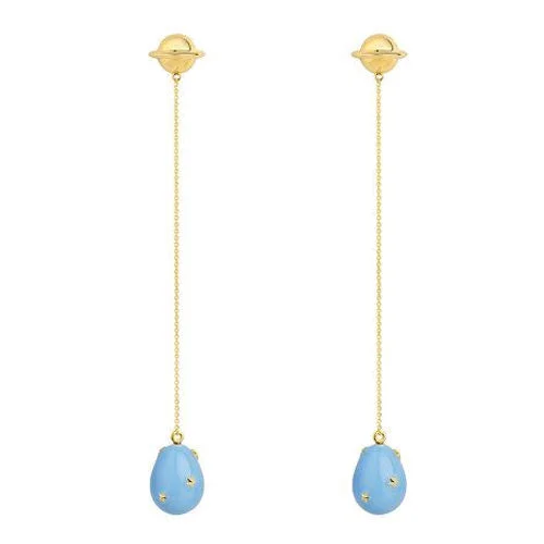dainty pearl and diamond ring Baby blue Gold Plated Earrings