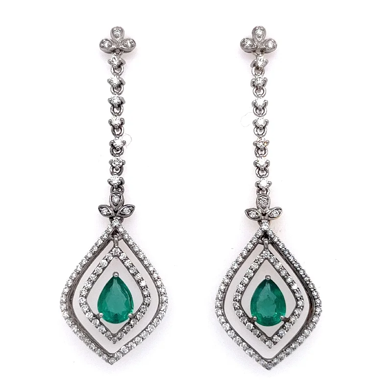 men’s beaded bracelet with charms Estate Pear Shape Emeralds and Diamond Dangle Earrings in 18K White Gold (3.27ctw)