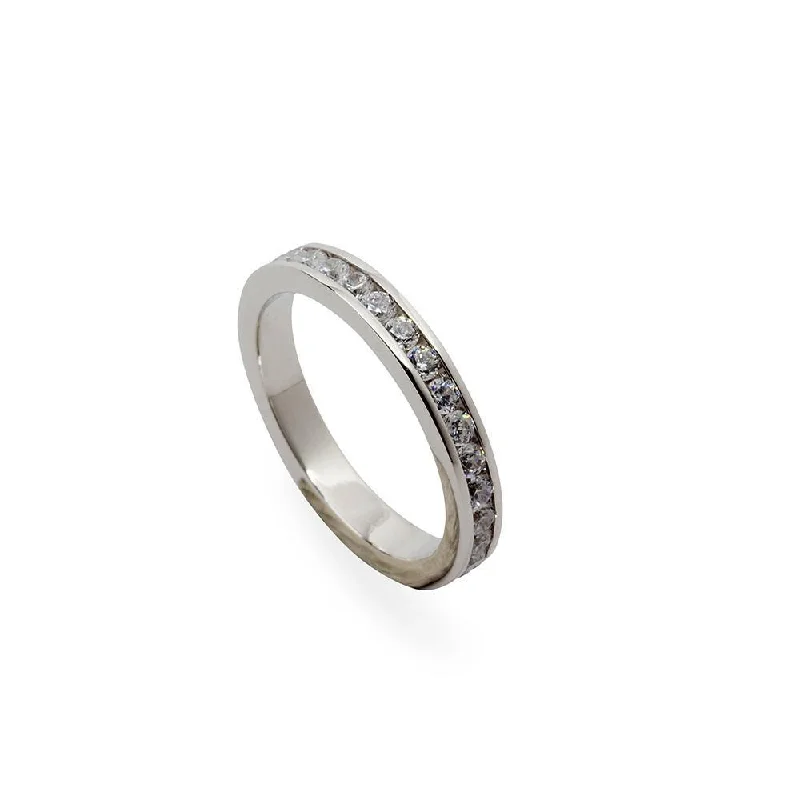dainty gold chain ring Eternity Clear CZ Ring Silver Tone