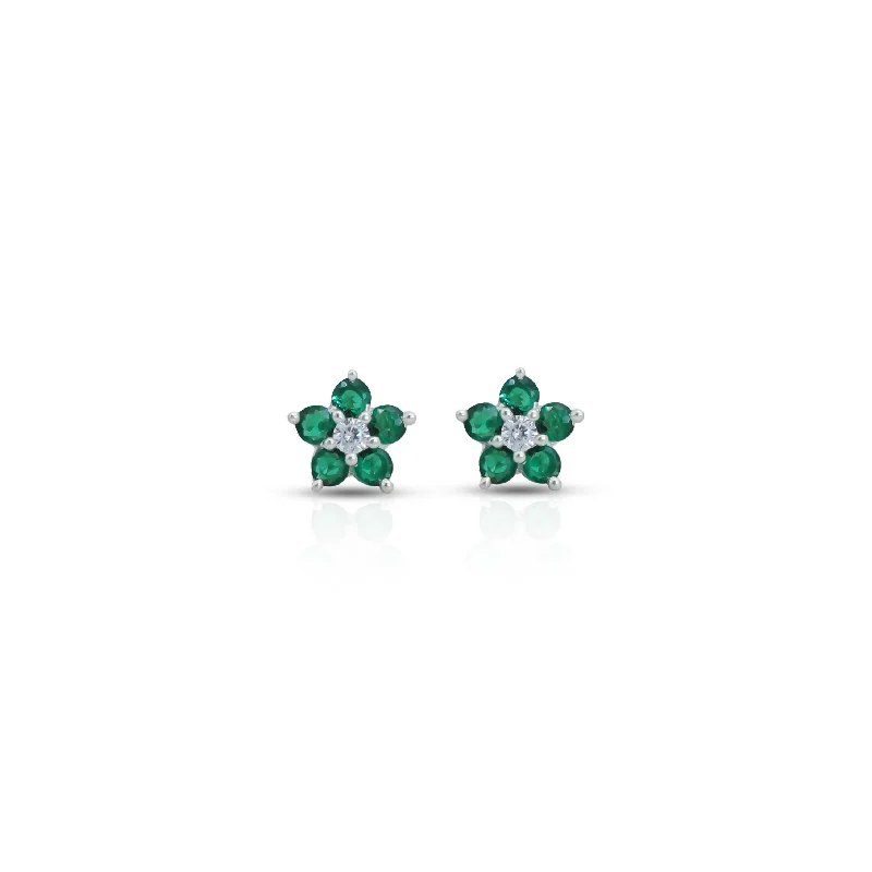 petite diamond promise ring Flower Design Green Stone Silver Earrings