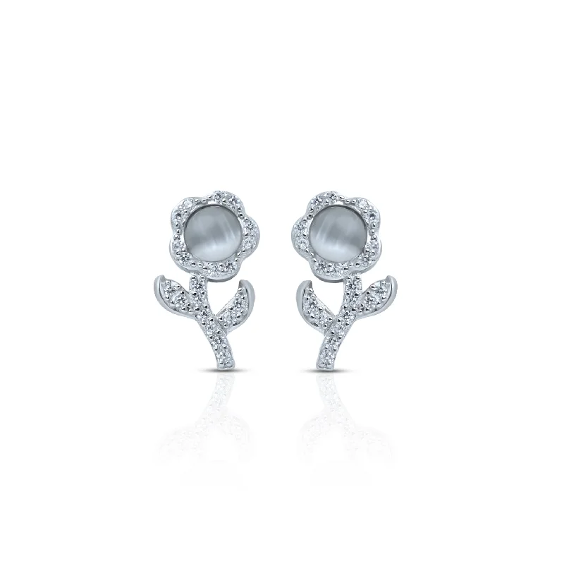 minimalist gemstone stud earrings Flower Design Silver Stud Earrings