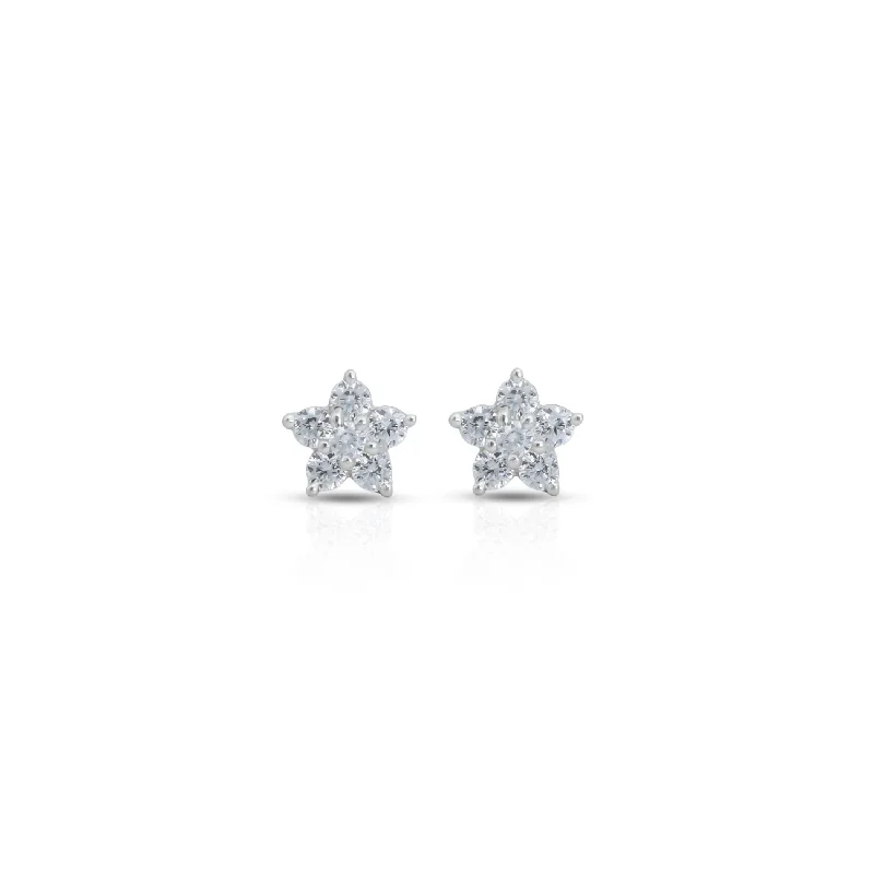 adjustable braided rope ring Flower Design White Stone Silver Earrings