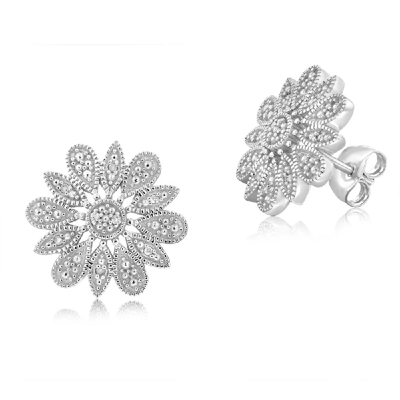 dainty gold chain earrings Flower Diamond Stud Earrings in Sterling Silver