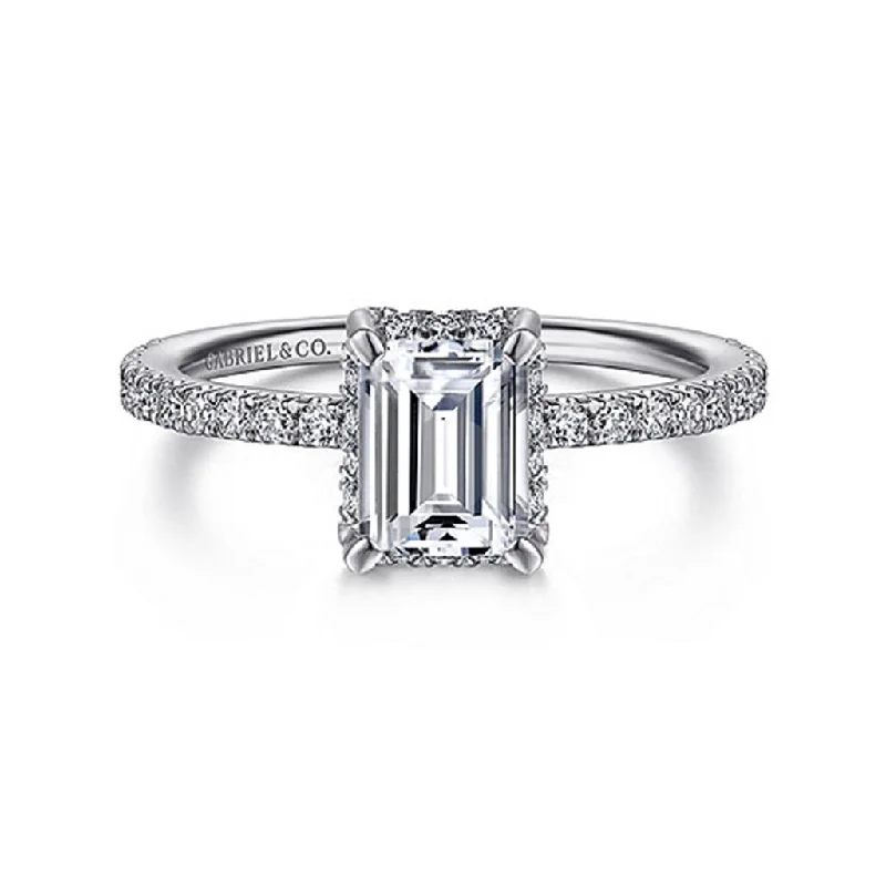 antique filigree wedding band Gabriel & Co. Hart - 14K White Gold Hidden Halo Emerald Cut Diamond Engagement Ring