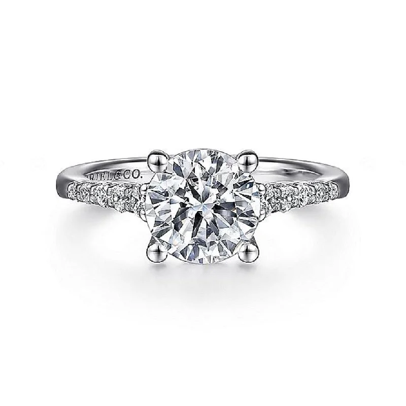 gold plated Cuban link chain Gabriel & Co Reed - 14K White Gold Round Diamond Engagement Ring