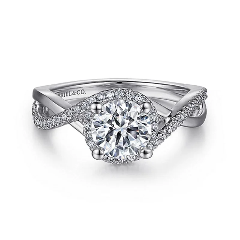personalized hand-stamped bar ring Gabriel & Co Courtney - 14K White Gold Round Halo Diamond Engagement Ring