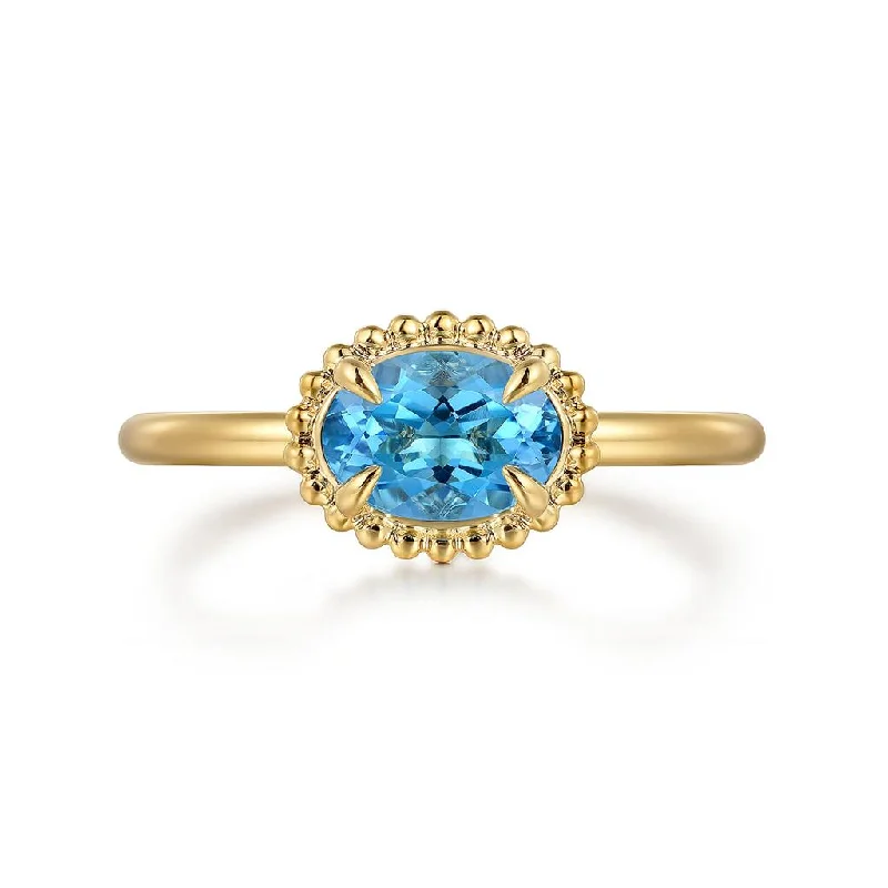 dainty cherry blossom ring Gabriel & Co. 14K Yellow Gold Blue Topaz Bujukan Ring
