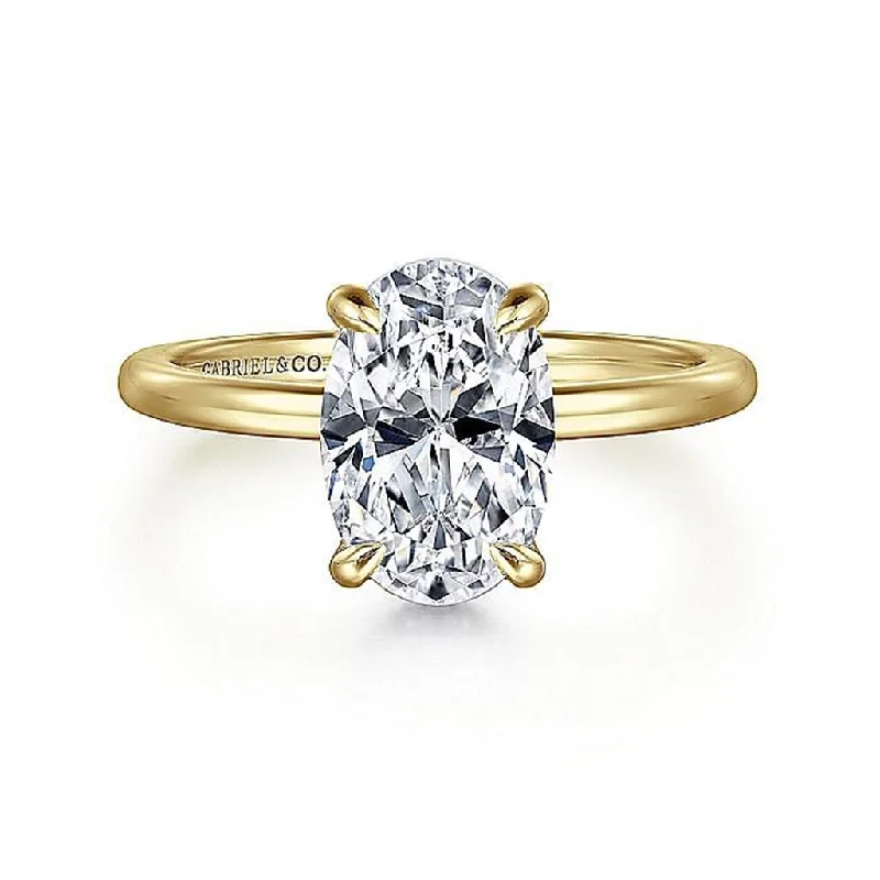 infinity loop ring rose gold Gabriel & Co. Rainah - 14K Yellow Gold Hidden Halo Oval Diamond Engagement Setting
