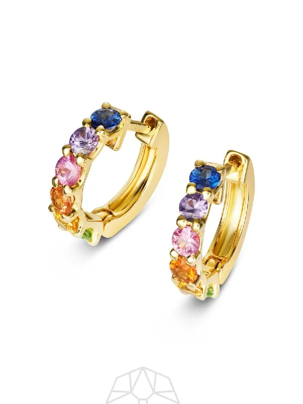 gold opal ring Chunky Rainbow Sapphire 14K Gold Earrings