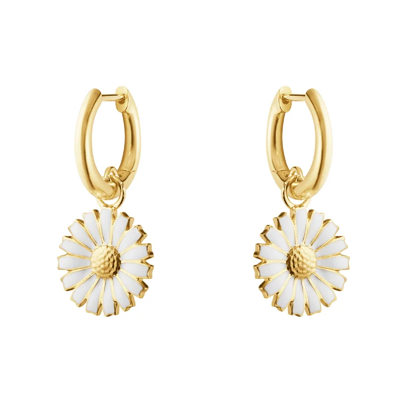 sterling silver herringbone chain Daisy Gold Plated Huggies w. White Enamel