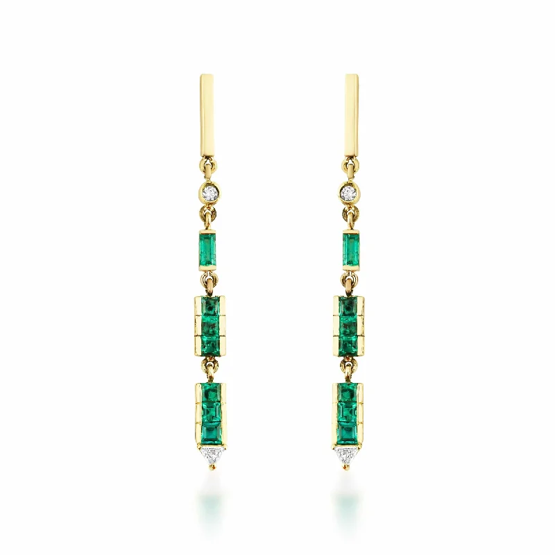 aquamarine and diamond wedding ring Artisia Bar 18K Gold Earrings w. Diamonds & Emeralds