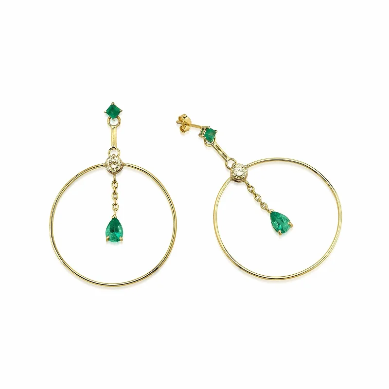 gemstone teardrop earrings Artisia Circle 18K Gold Earrings w. Diamonds & Emeralds