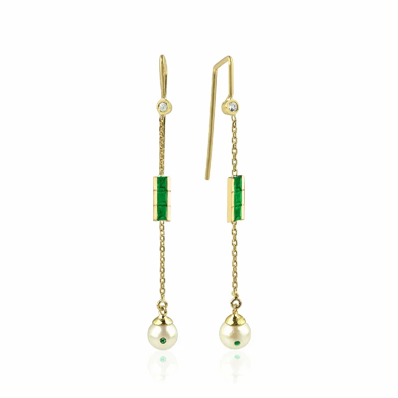 classic gemstone stud earrings Eline 18K Gold Earrings w. Diamonds, Emeralds & Pearls