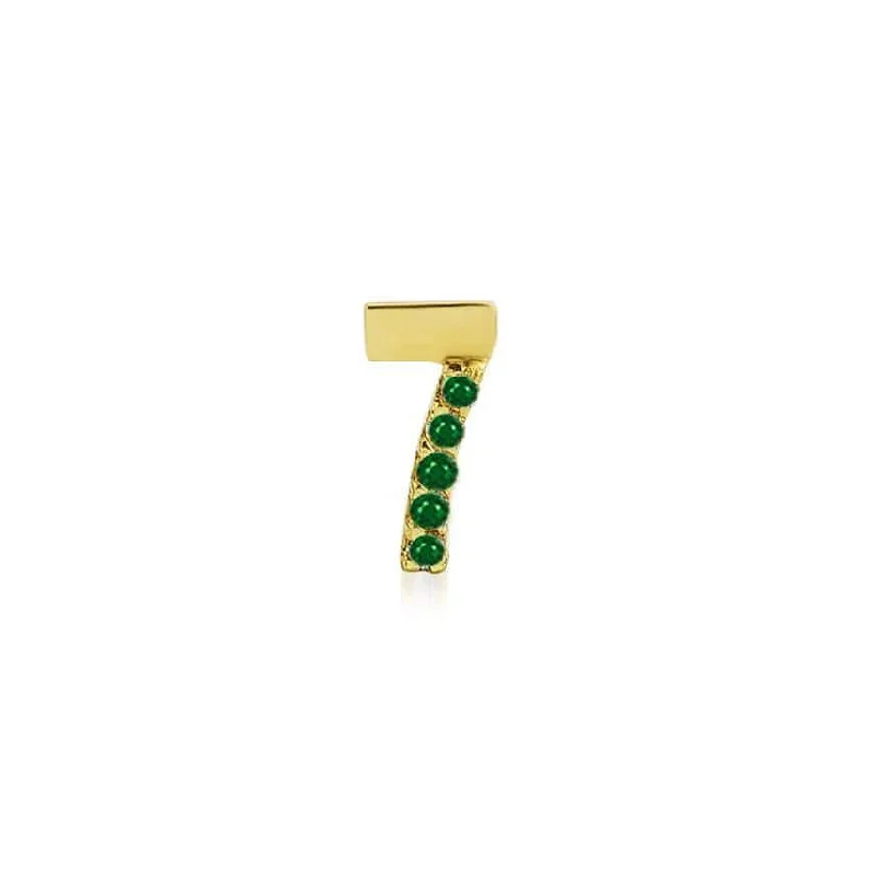 rose gold feather earrings Numerology 7 - Single 18K Gold Earring w. Emeralds