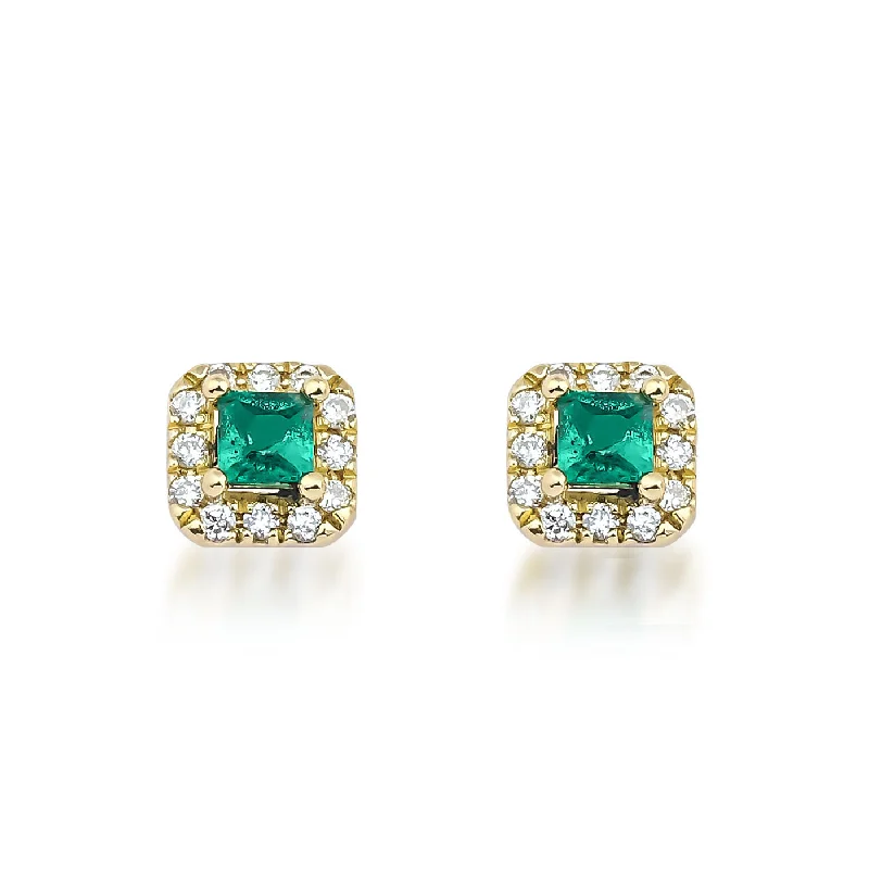 hammered silver wedding band Fortuna Verde 18K Gold Studs w. Emeralds & Diamonds
