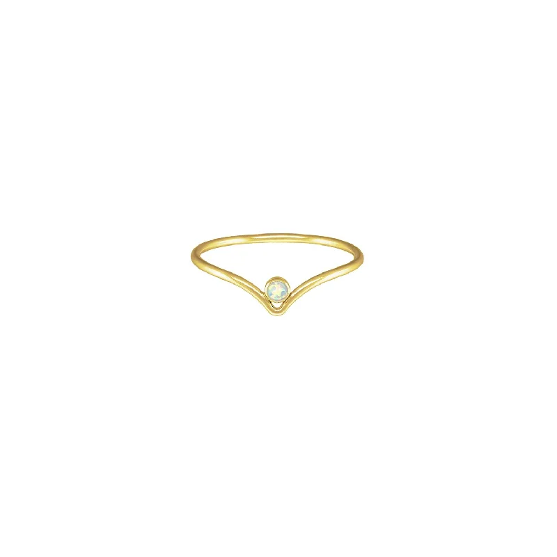 personalized name ring Gold Lab Opal Chevron Stacker