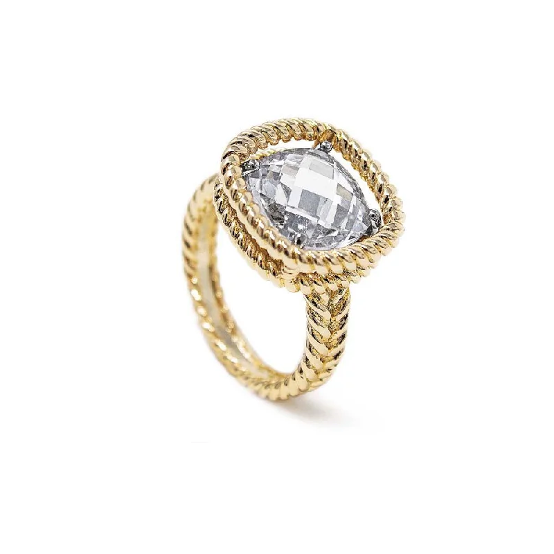 vintage sapphire engagement ring Gold T Square CZ Cable Ring