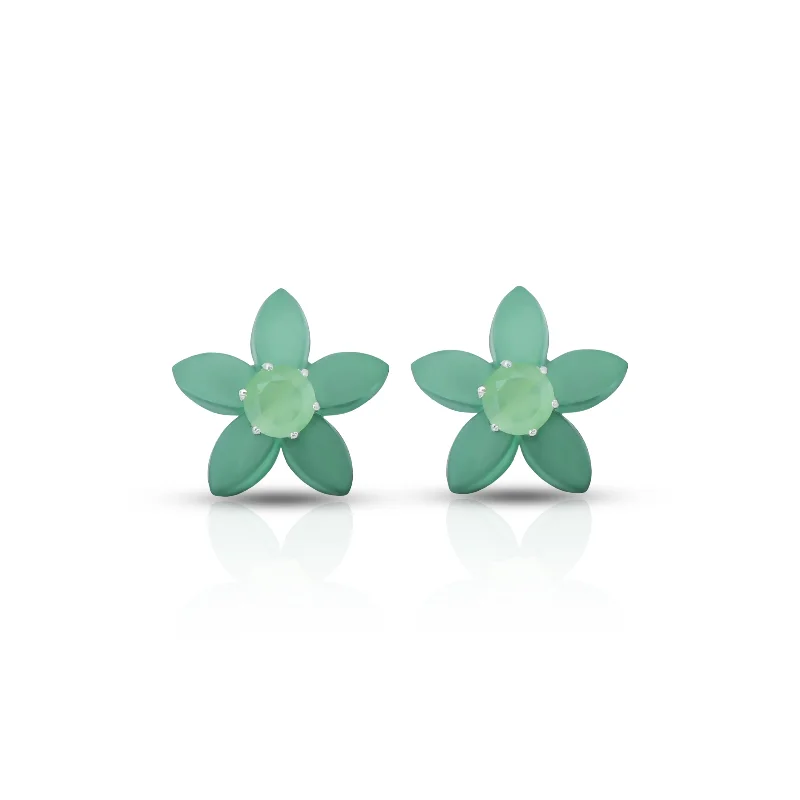gold medallion pendant necklace Green Flower Design Stud Silver Earrings