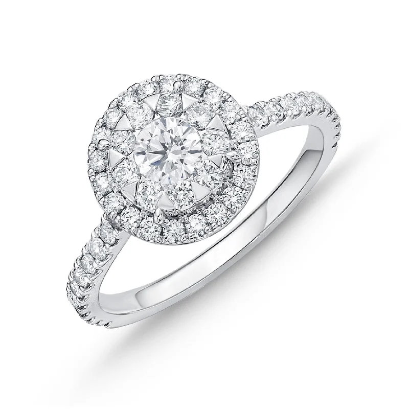 moonstone engagement ring boho Halo Diamond Ring in Platinum .65 ct.